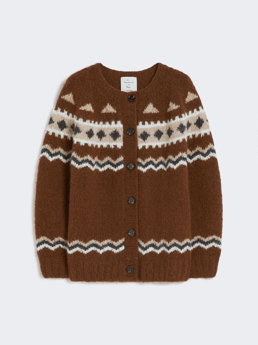 cárdigan de alpaca jacquard - marrÓn
