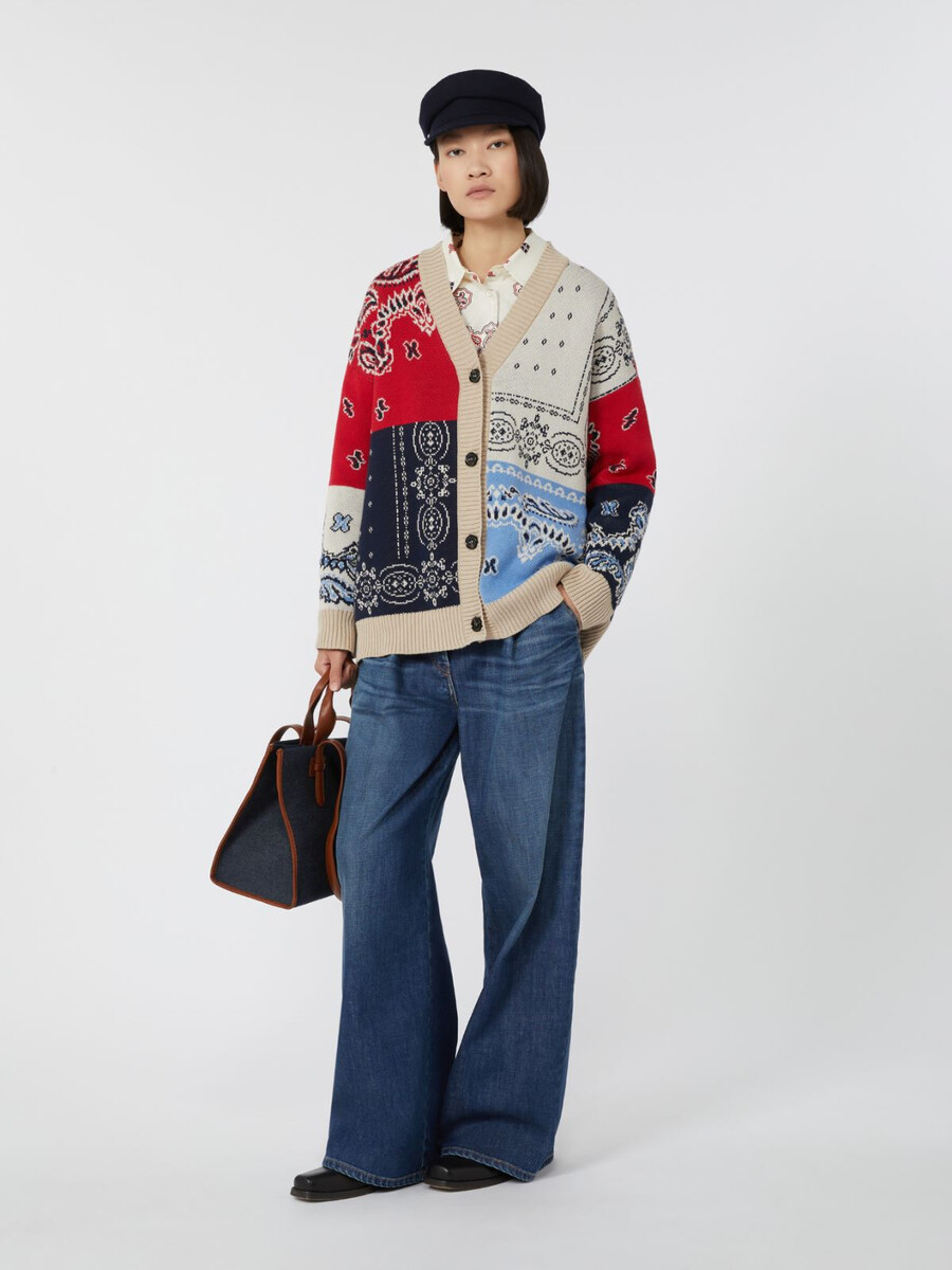 cárdigan extragrande de hilo jacquard - azul marino