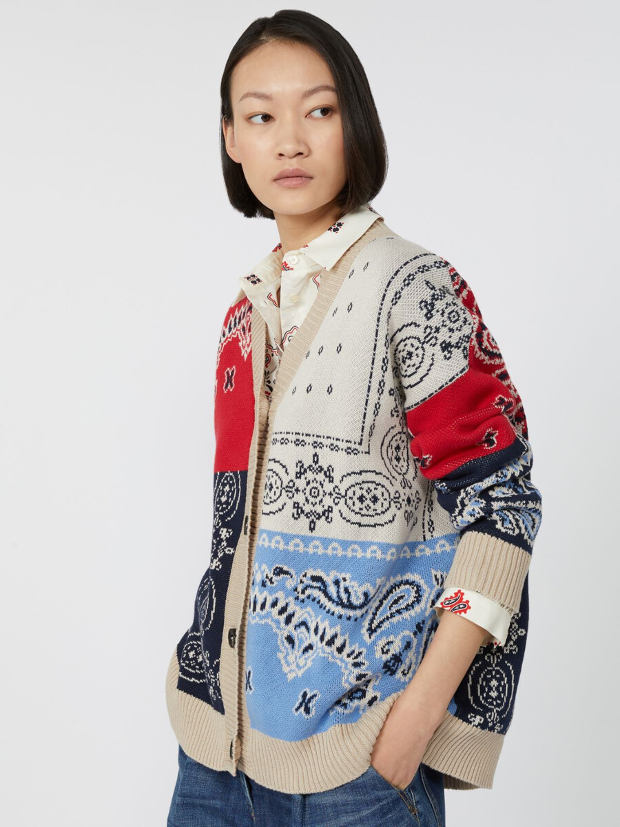 cárdigan extragrande de hilo jacquard - azul marino