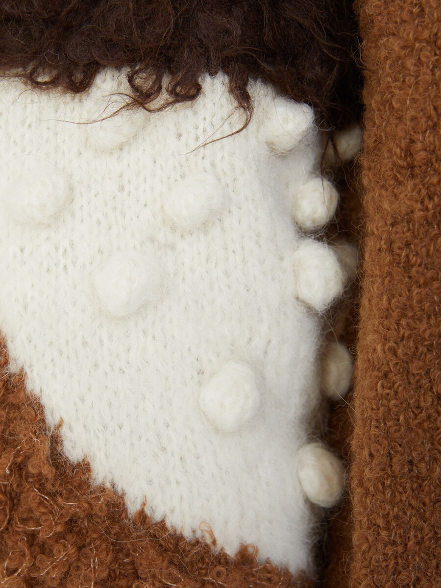 jersey de cuello redondo de alpaca bouclé - tabaco