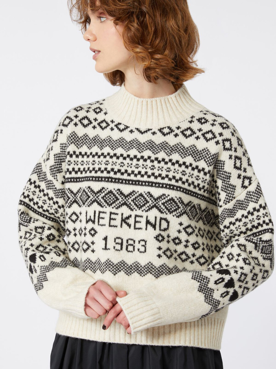 jersey jacquard de lana y alpaca - blanco