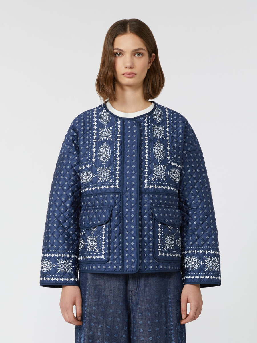 chaqueta de algodón acolchado con cuello redondo - azul marino