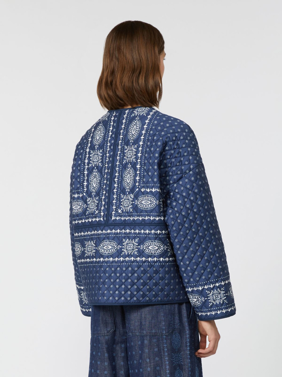 chaqueta de algodón acolchado con cuello redondo - azul marino