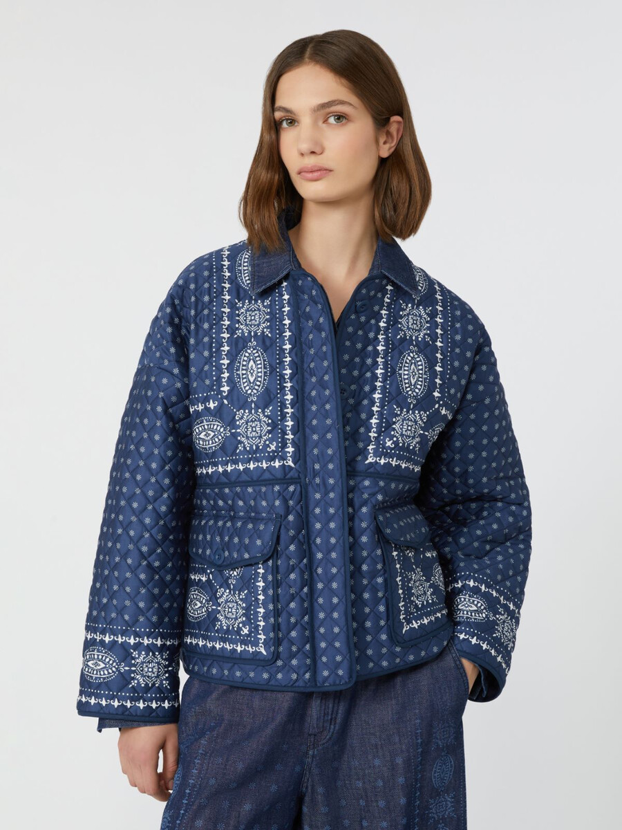 chaqueta de algodón acolchado con cuello redondo - azul marino