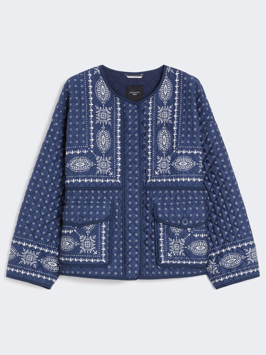 chaqueta de algodón acolchado con cuello redondo - azul marino