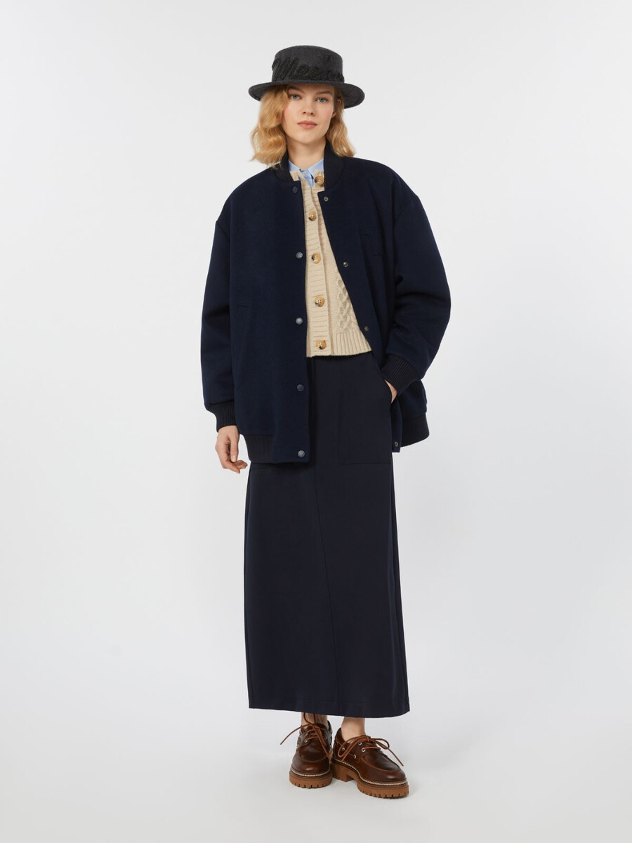 chaqueta bomber de lana doble - azul marino