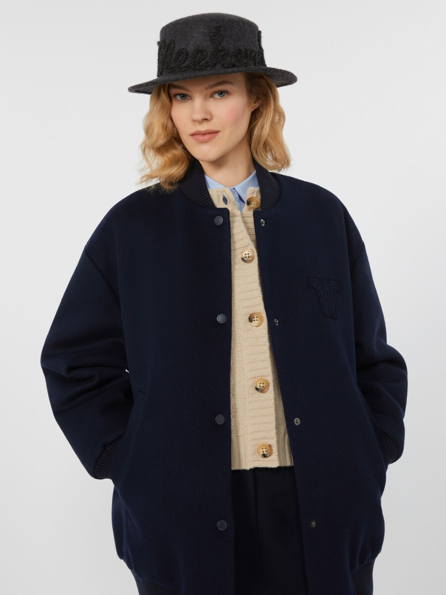 chaqueta bomber de lana doble - azul marino