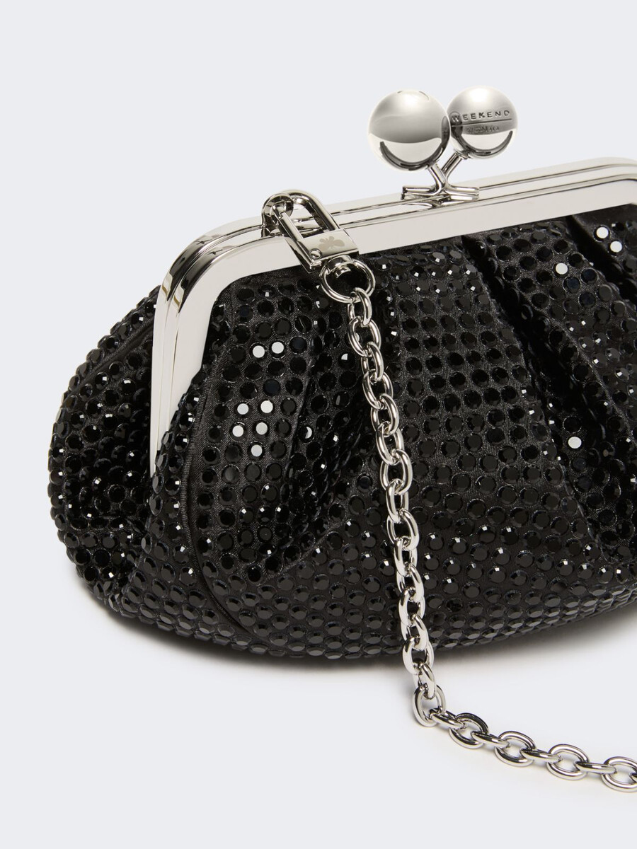 bolso pequeño de satén pasticcino adornado con pedrería - gris oscuro