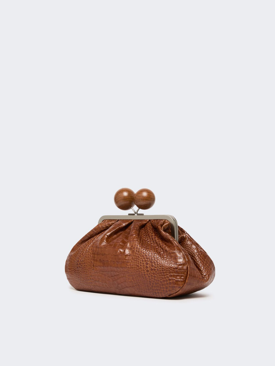 bolso pasticcino mediano de piel con estampado de cocodrilo - rojo marrÓn