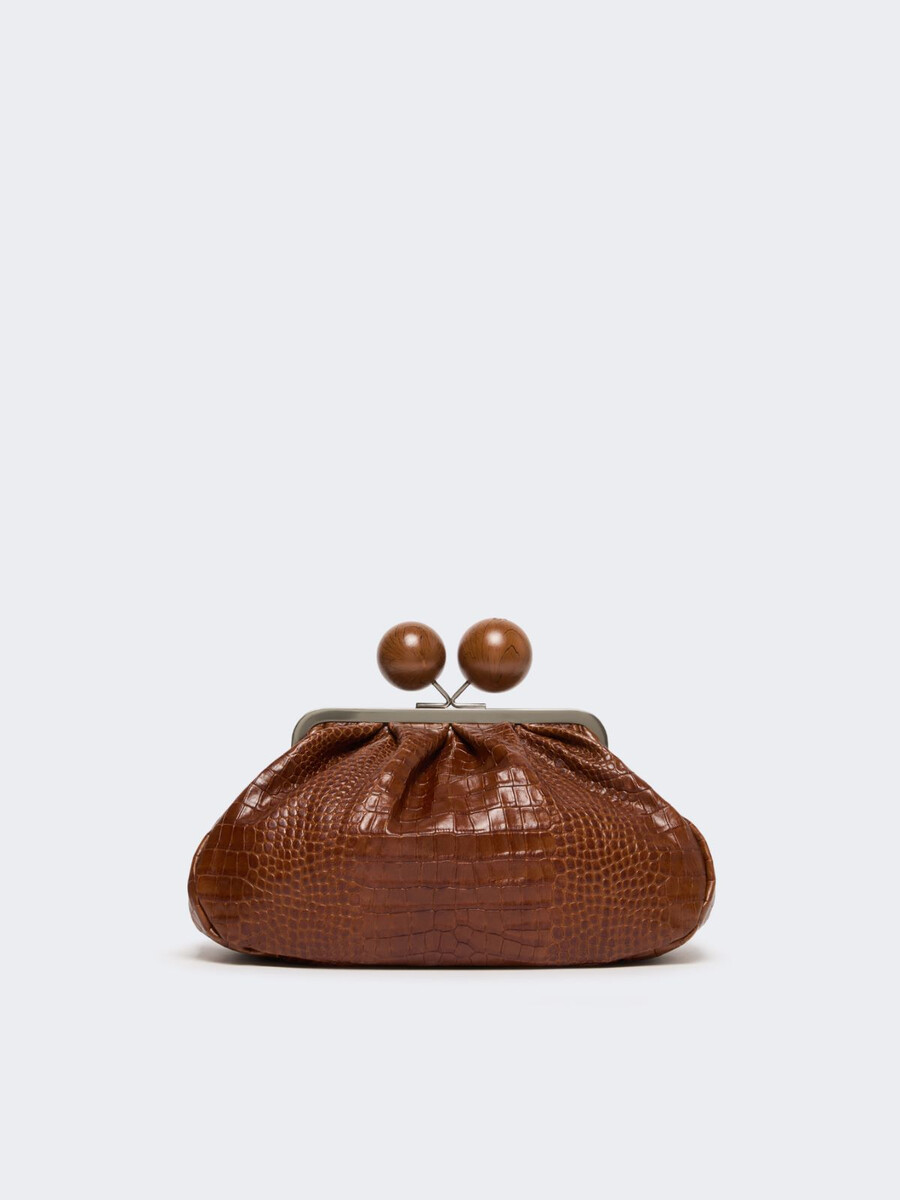 bolso pasticcino mediano de piel con estampado de cocodrilo - rojo marrÓn