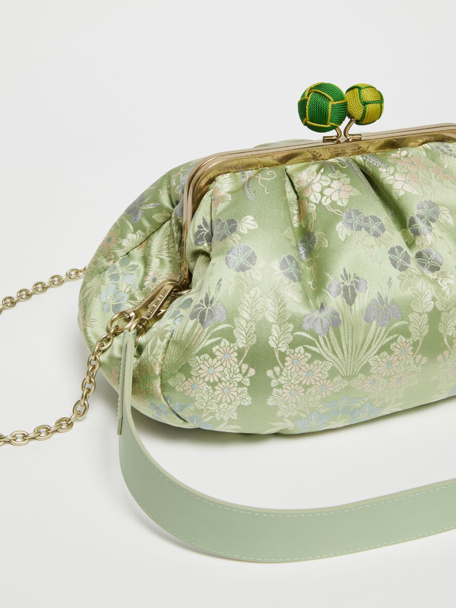 bolso pasticcino mediano de seda jacquard - verde oliva