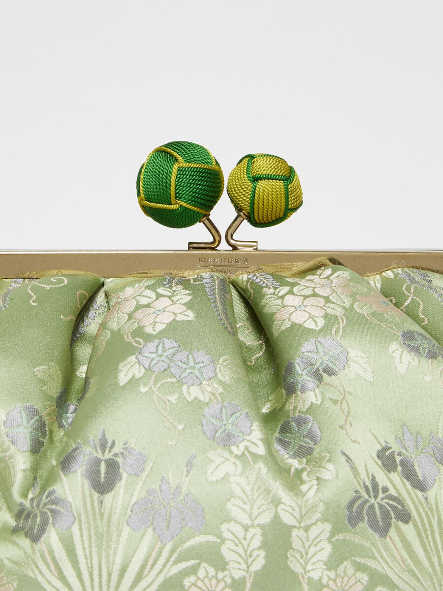bolso pasticcino mediano de seda jacquard - verde oliva