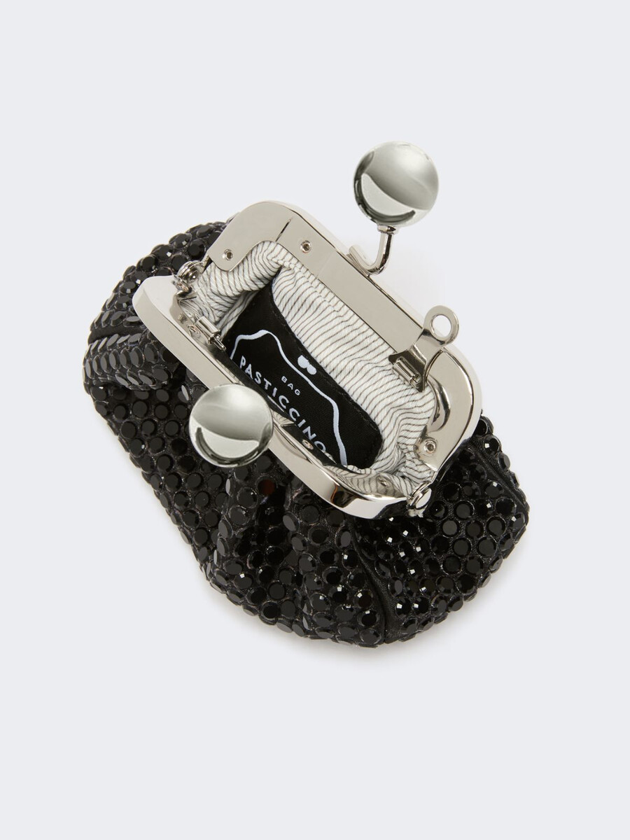 mini bolso pasticcino de satén con pedrería - gris oscuro