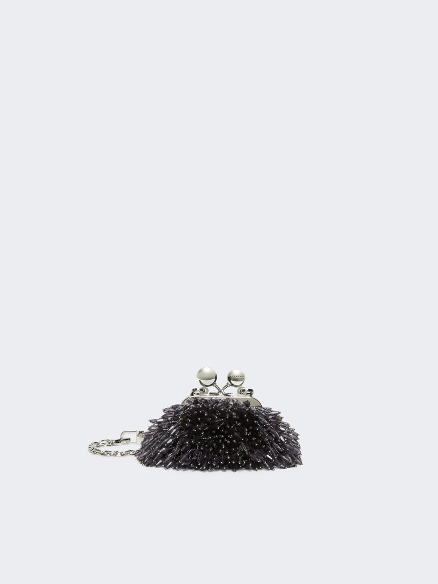mini bolso pasticcino de satén con pedrería - negro