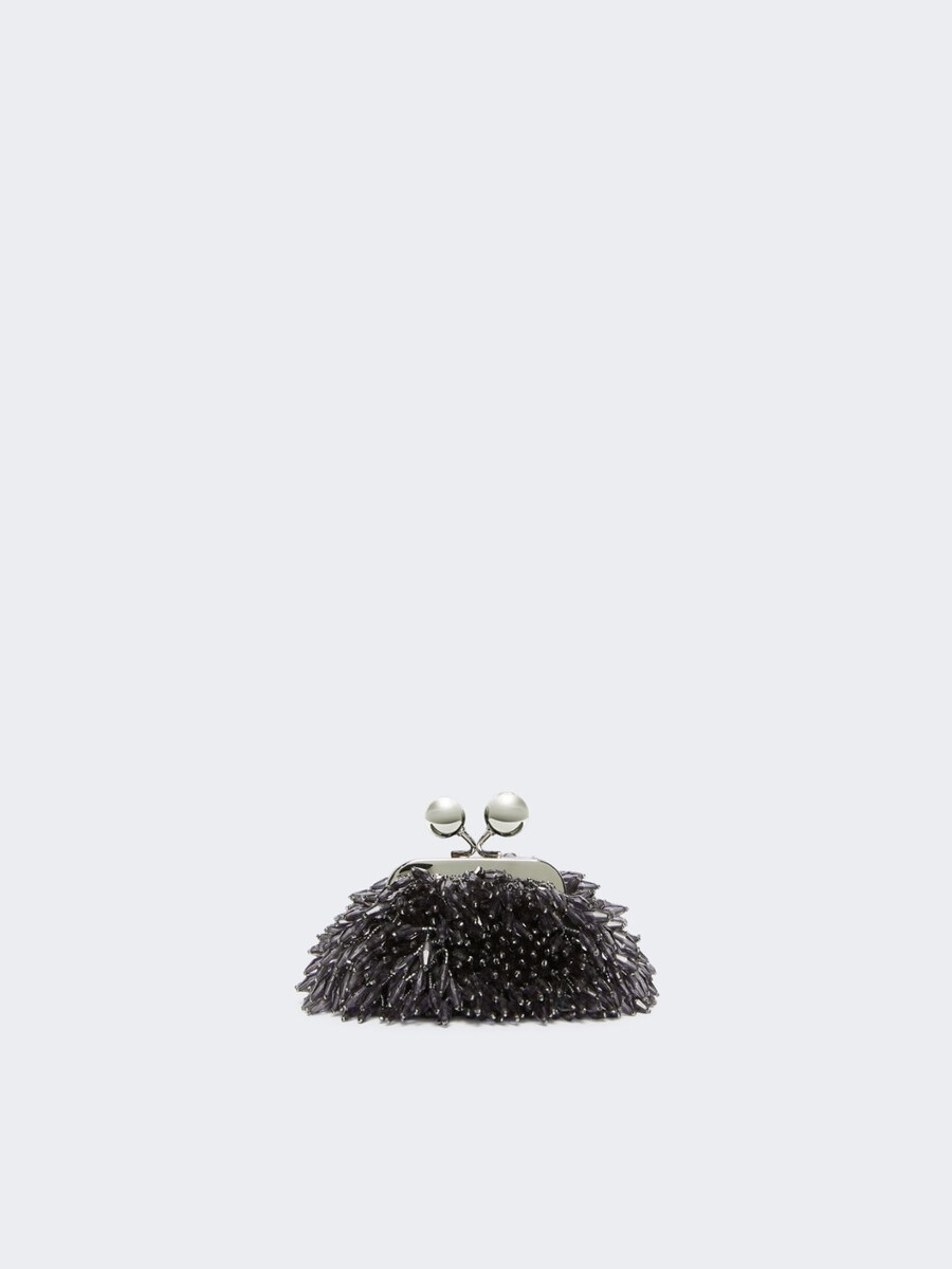 mini bolso pasticcino de satén con pedrería - negro
