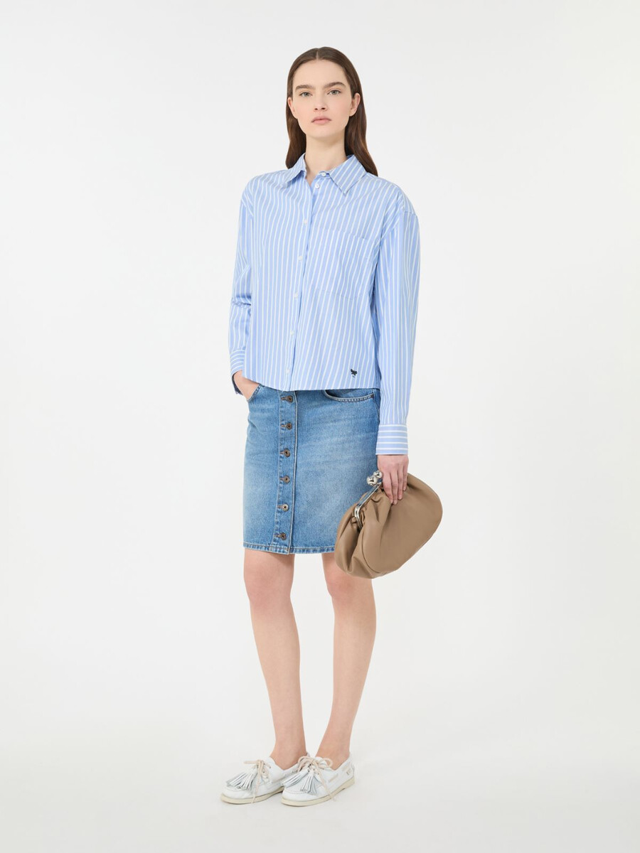 camisa oxford de algodón a rayas - azul claro
