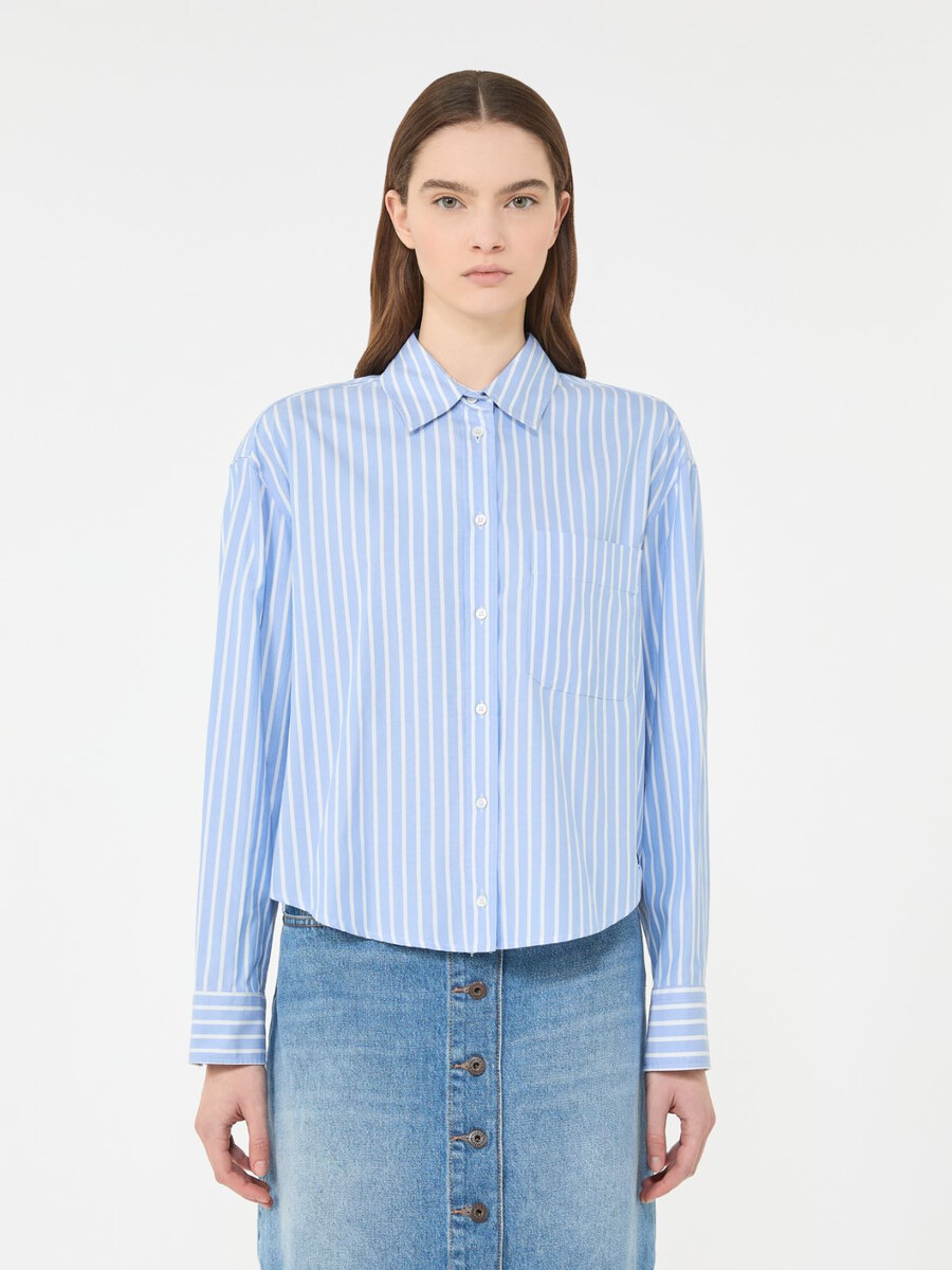 camisa oxford de algodón a rayas - azul claro