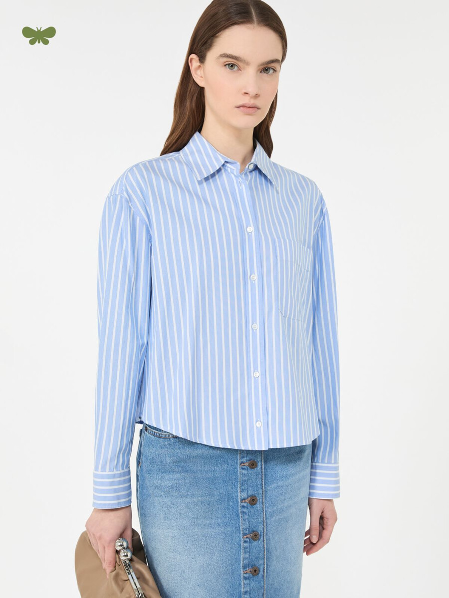 camisa oxford de algodón a rayas - azul claro
