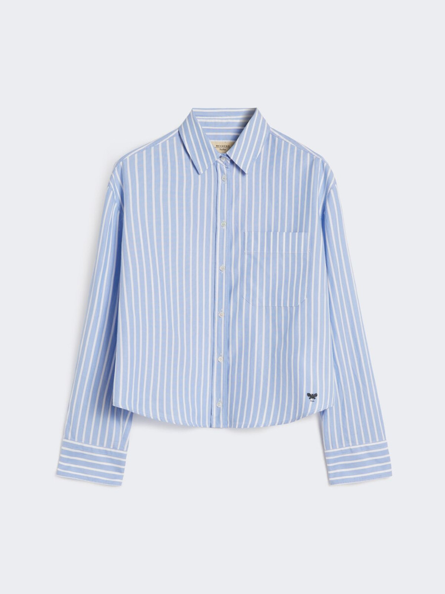 camisa oxford de algodón a rayas - azul claro