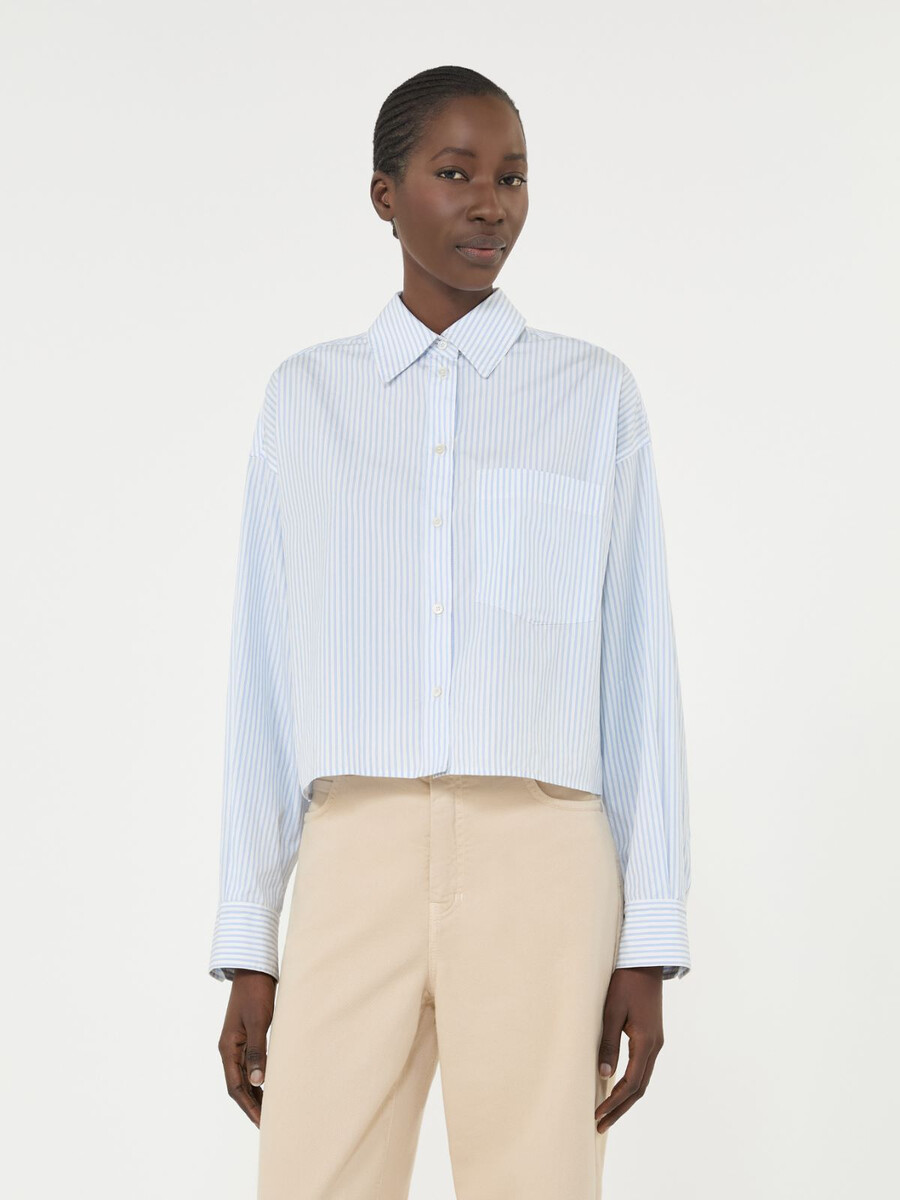 camisa de popelina de algodón - azul claro