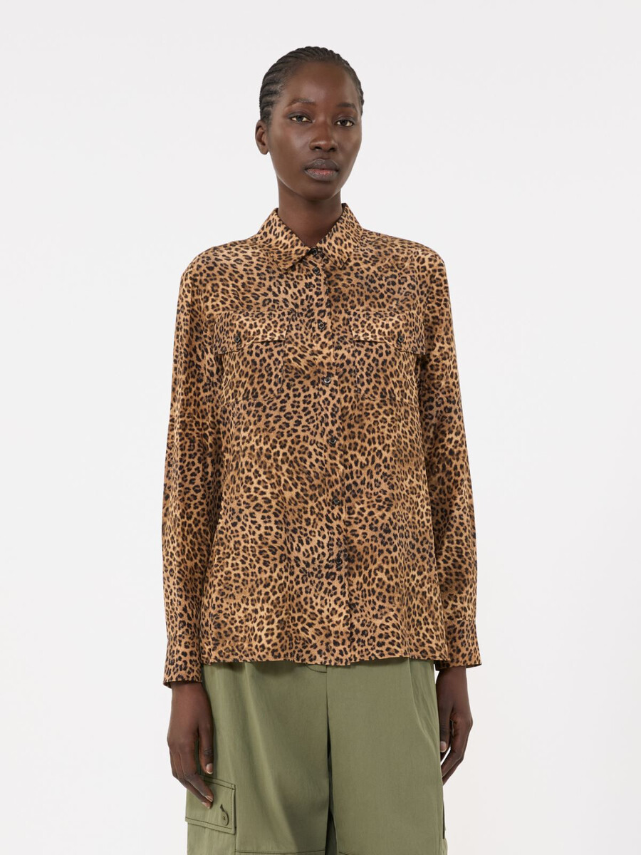 camisa de bolsillo de seda estampada - camel