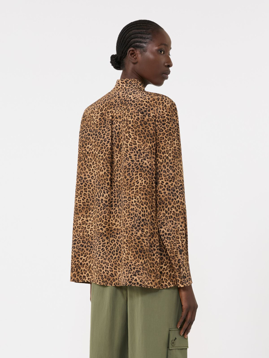 camisa de bolsillo de seda estampada - camel