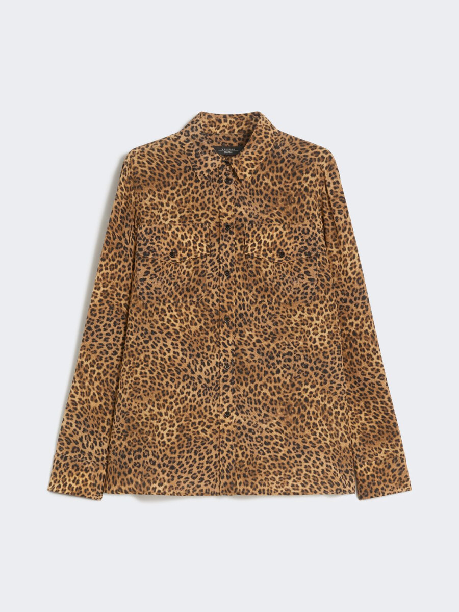 camisa de bolsillo de seda estampada - camel