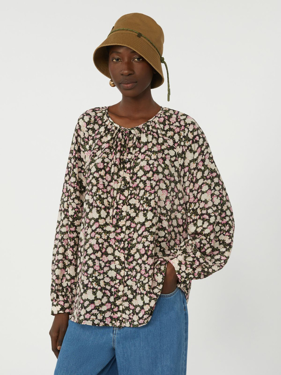 camisa de seda estampada - rosa