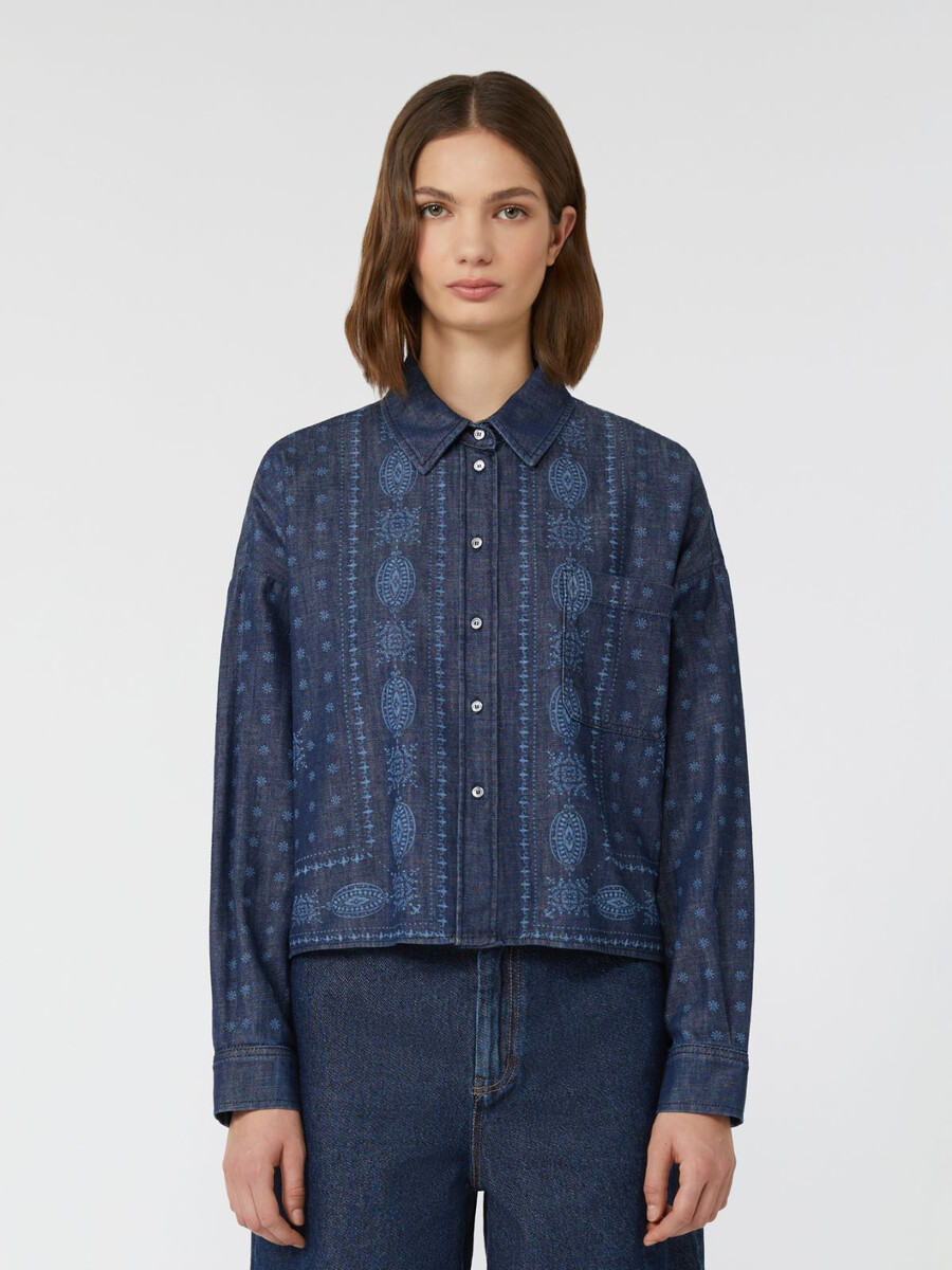 camisa vaquera cortada a láser - azul marino