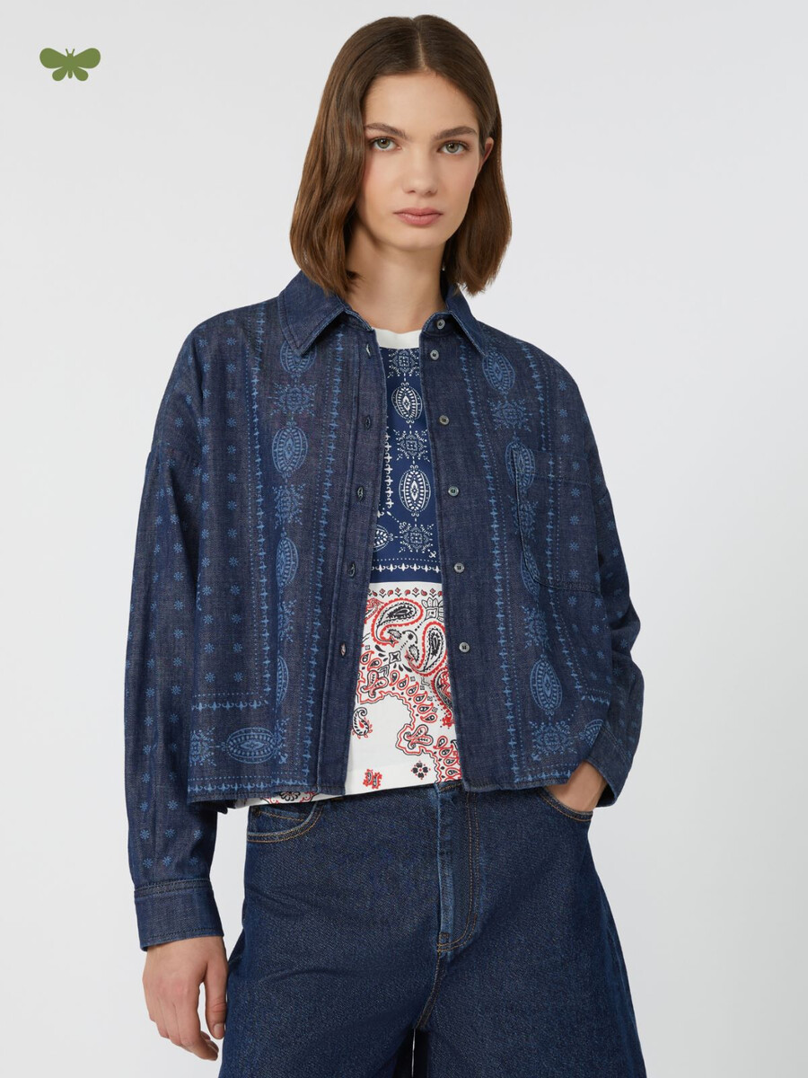 camisa vaquera cortada a láser - azul marino