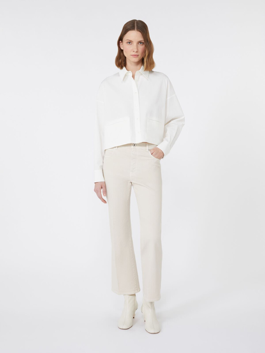 camisa de algodón grueso de corte cuadrado - blanca