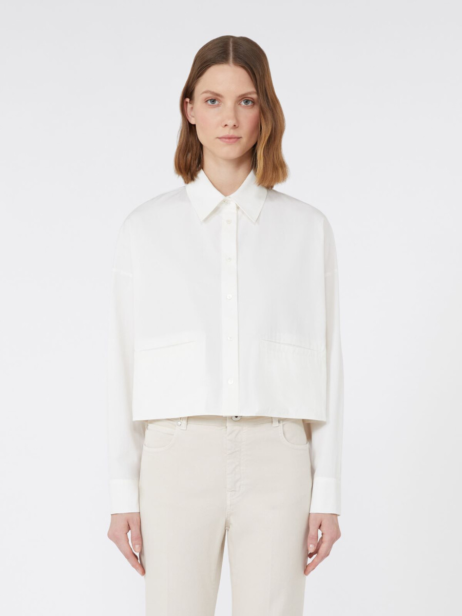 camisa de algodón grueso de corte cuadrado - blanca