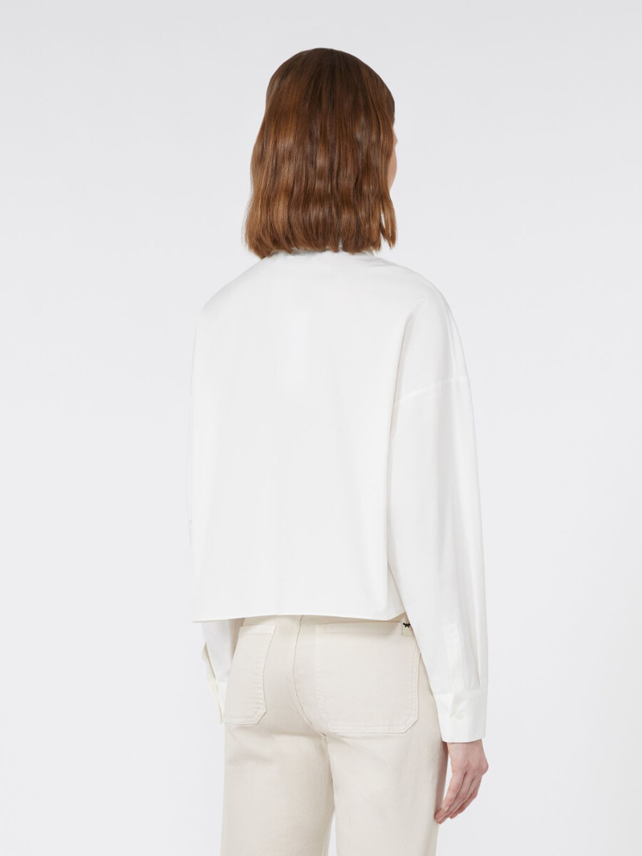 camisa de algodón grueso de corte cuadrado - blanca