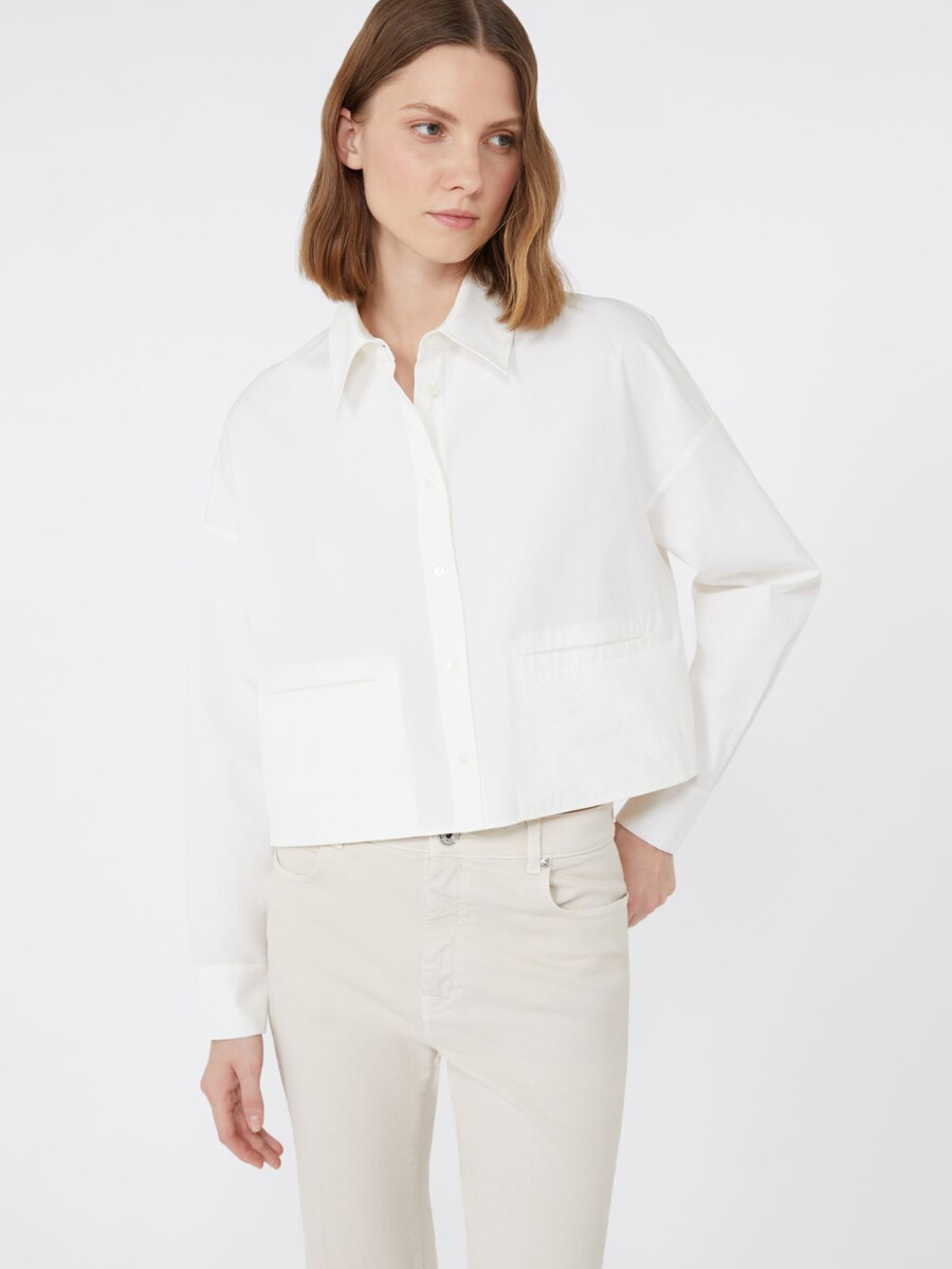 camisa de algodón grueso de corte cuadrado - blanca