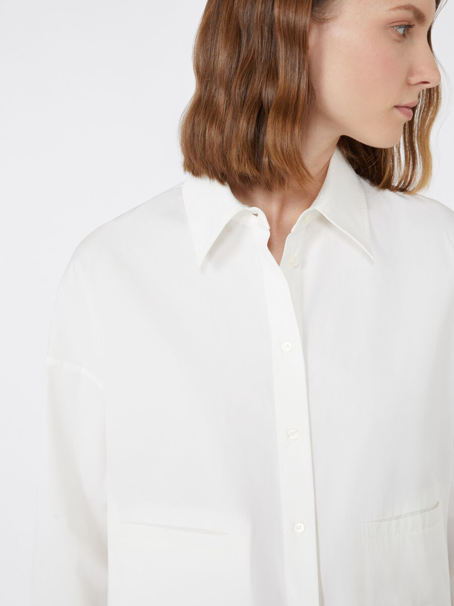 camisa de algodón grueso de corte cuadrado - blanca