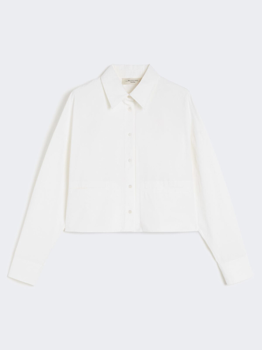 camisa de algodón grueso de corte cuadrado - blanca