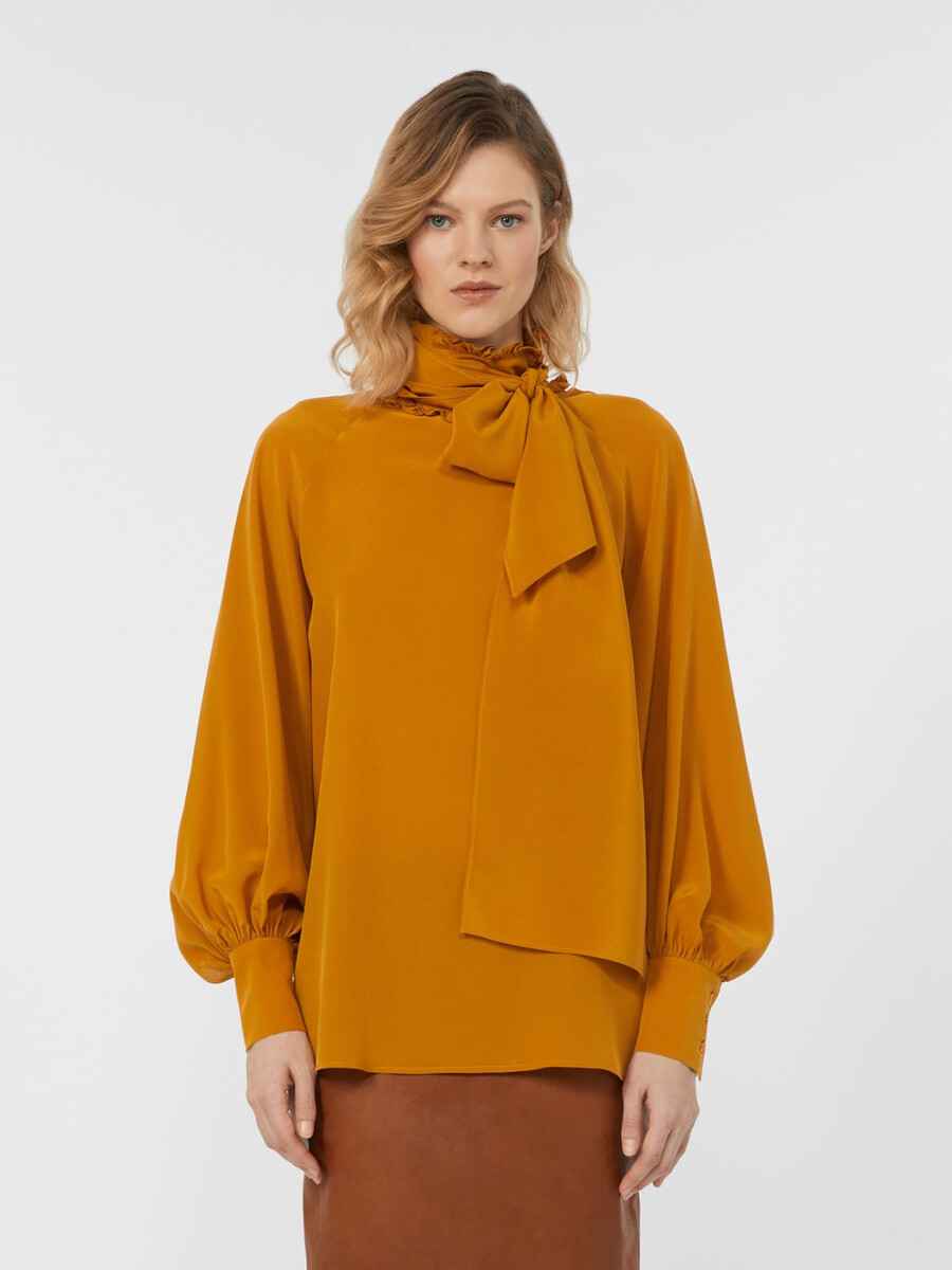 camisa de crepé de china de seda - ocre