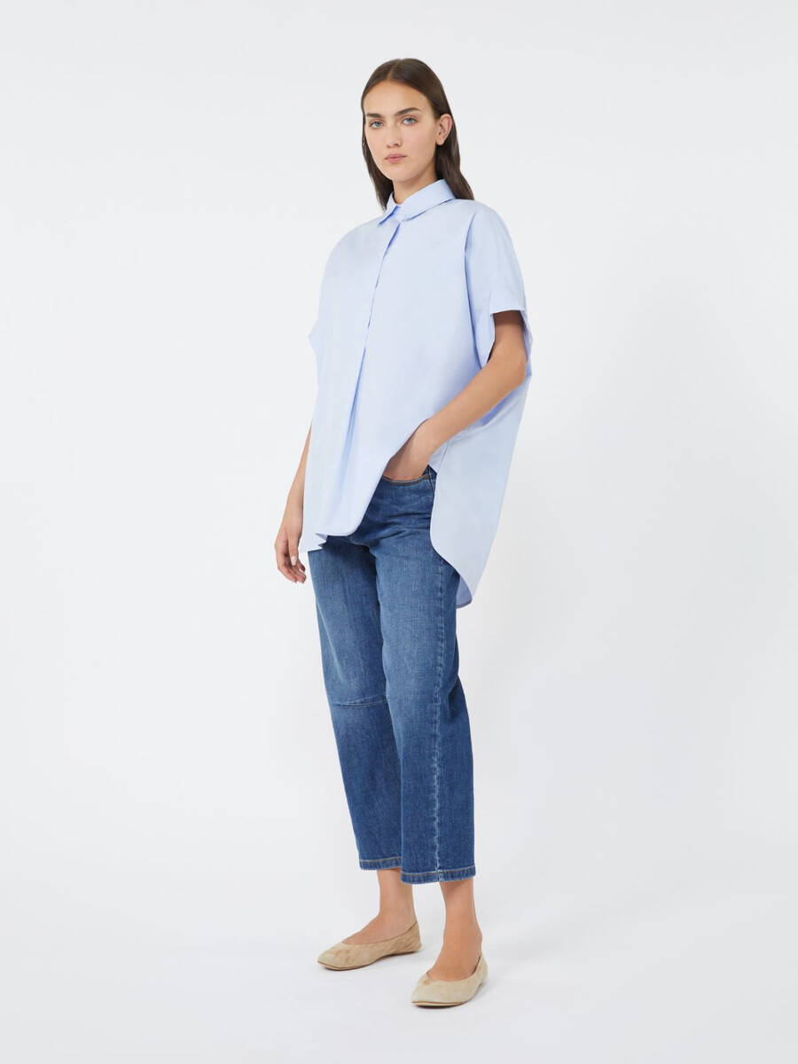 camisa recta de popelina de algodón - azul claro