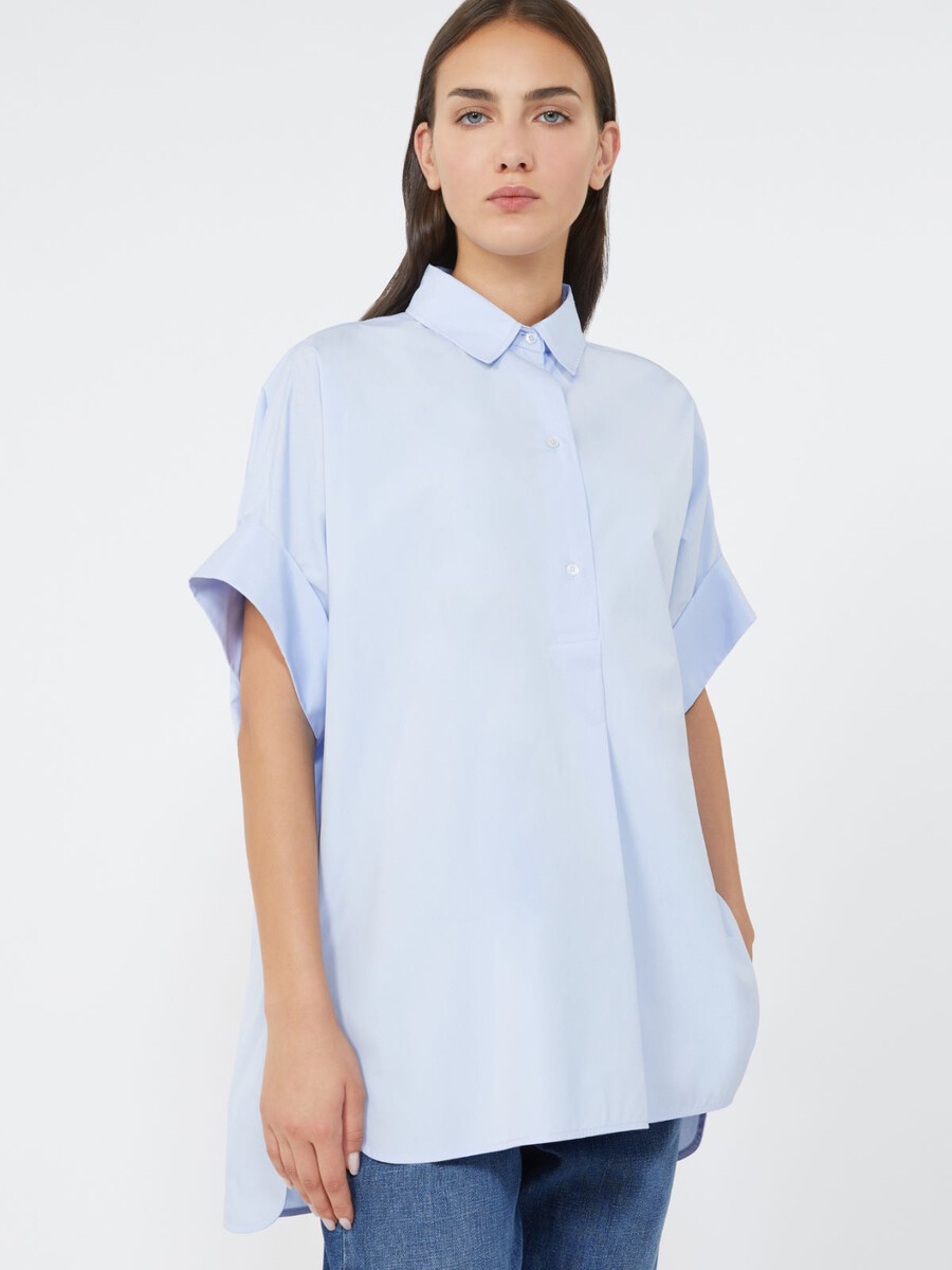camisa recta de popelina de algodón - azul claro