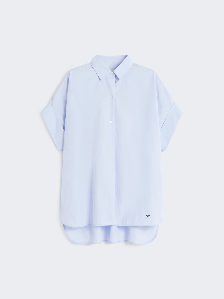camisa recta de popelina de algodón - azul claro