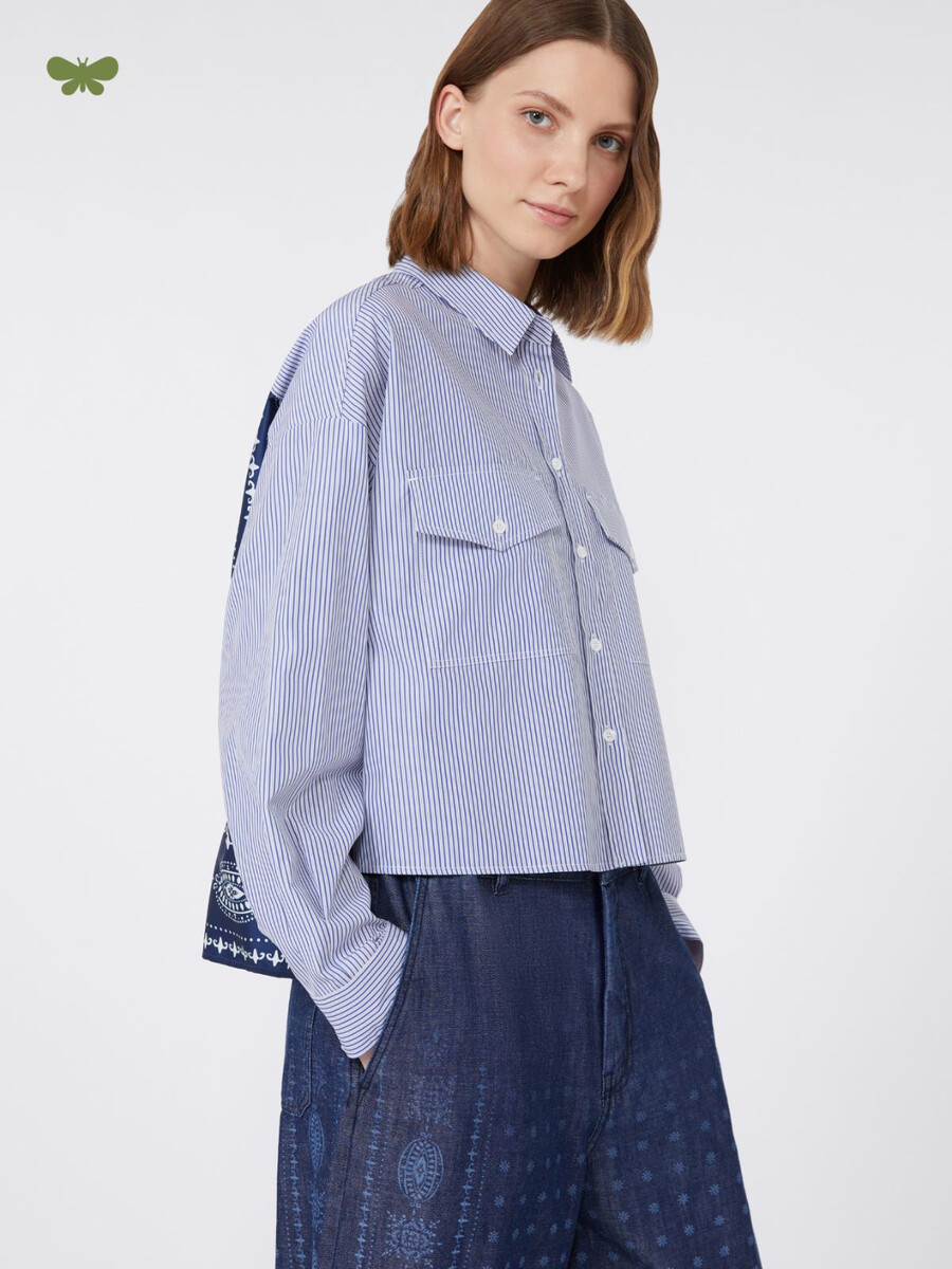 camisa de lona de algodón grueso - azul marino