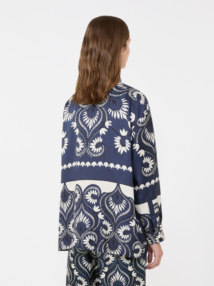 camisa de patchwork de seda estampada - azul marino