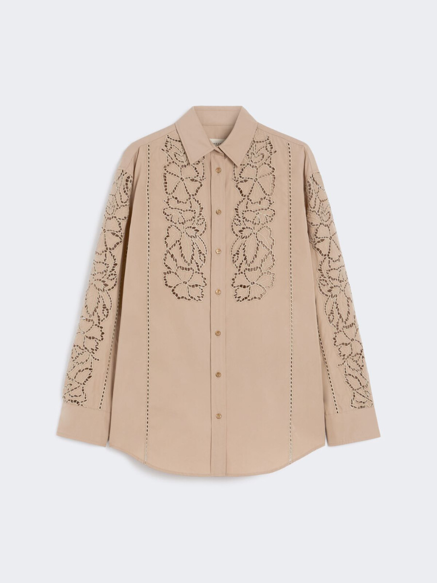 camisa de popelina bordada de corte relajado - marrÓn claro
