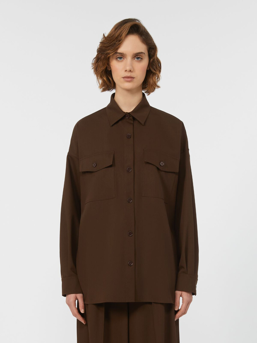 camisa de sarga de lana - marrÓn oscuro
