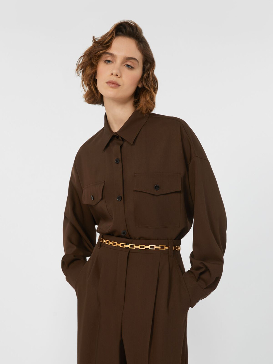camisa de sarga de lana - marrÓn oscuro