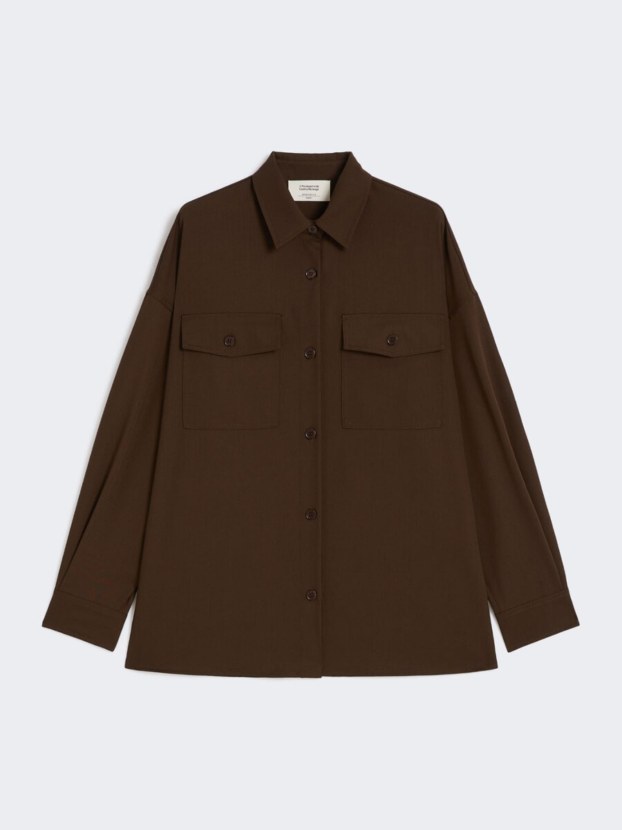 camisa de sarga de lana - marrÓn oscuro