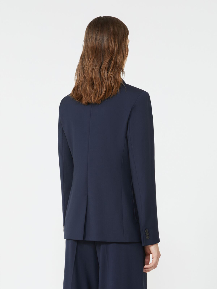 blazer cruzado de lona de lana - azul marino
