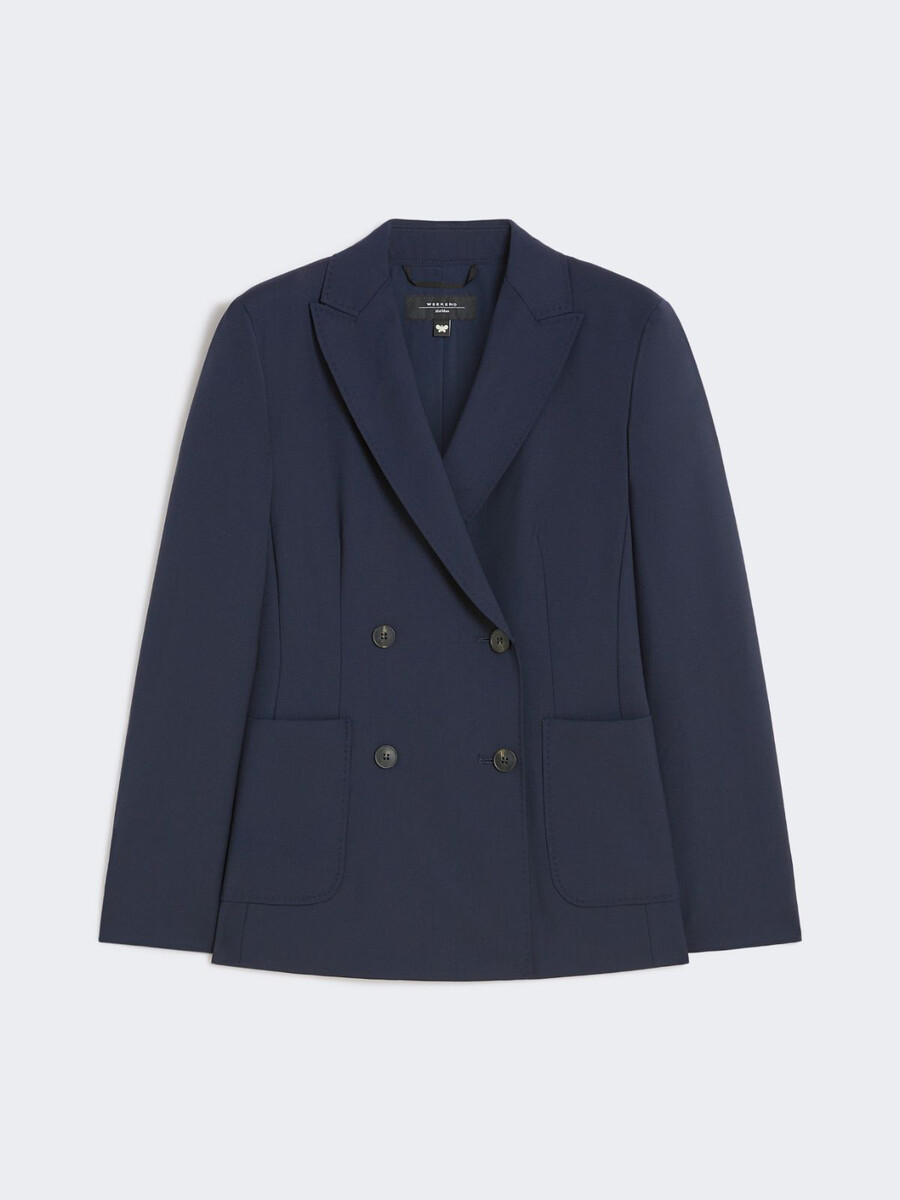 blazer cruzado de lona de lana - azul marino