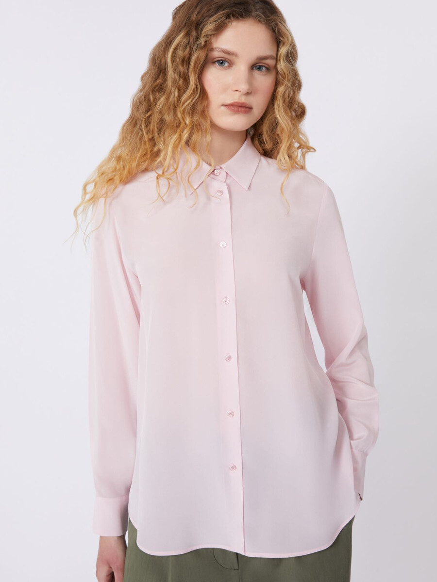 camisa de crepé de china de seda - rosa