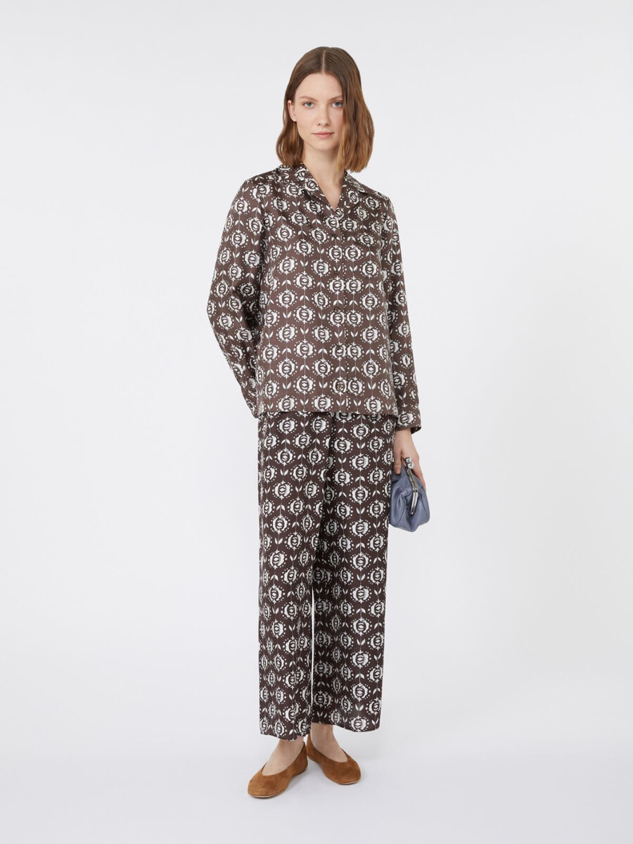 camisa de pijama de seda estampada - marrÓn